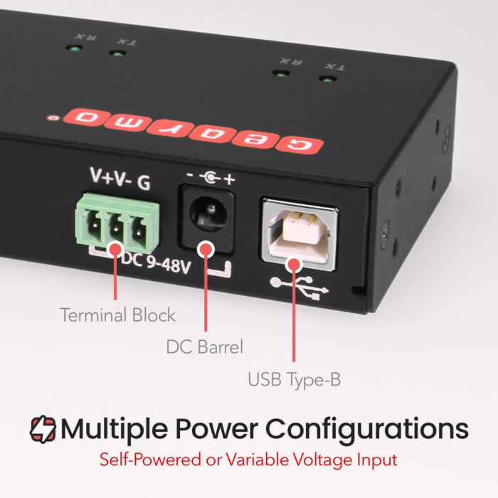Industrial USB 4 Port Serial RS-232 Adapter w/FTDI Chipset, COM Retention, RX/TX LED Indicators, DIN Rail Mount Bracket, & Surface Mounting Brackets