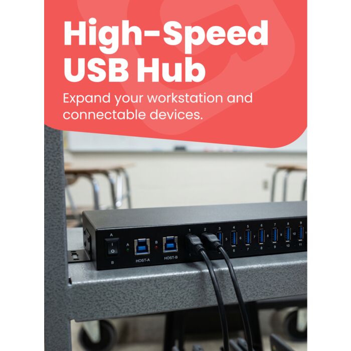 16-Port USB 3.2 Gen 1 Type-A Industrial Rack Mount Compatible Hub w/ ESD Surge Protection