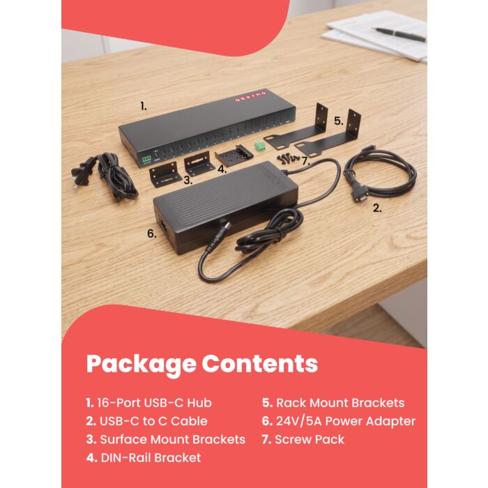 16-Port USB 3.2 Gen 2 Type-C Industrial Rack Mount Compatible Hub w/ ESD Surge Protection