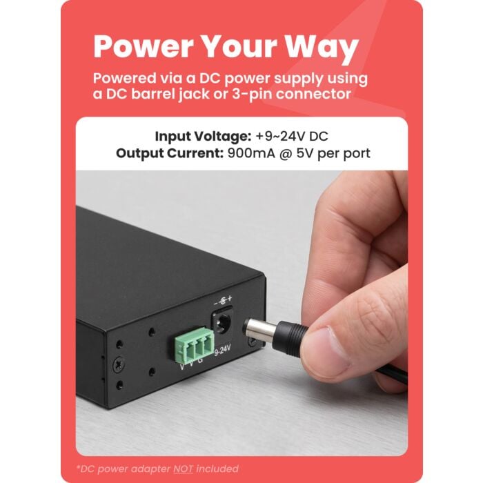 4-Port USB 3.0 Rugged Industrial DIN Rail & Surface Mount Hub