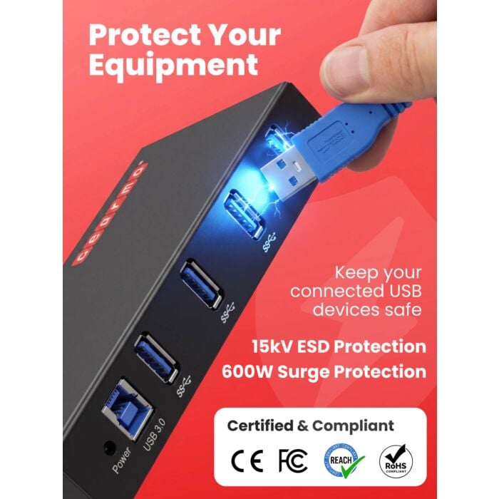 4-Port USB 3.0 Rugged Industrial DIN Rail & Surface Mount Hub