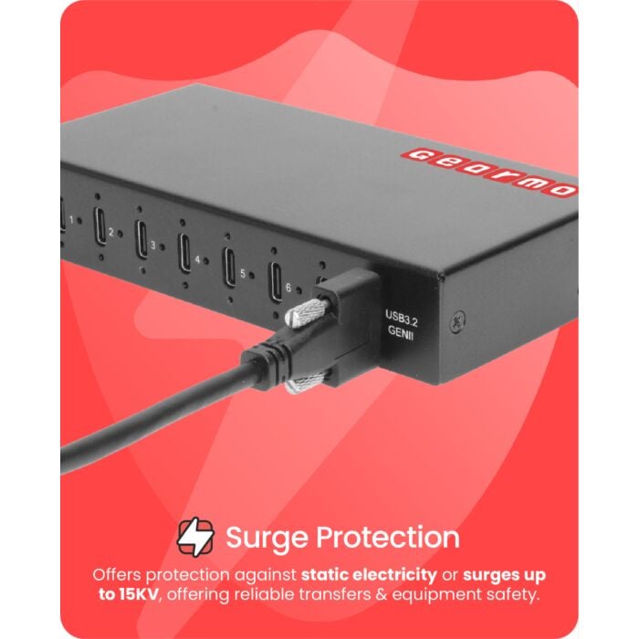 7-Port USB 3.2 Gen 2 Type-C Industrial Surface & DIN-Rail Mount Hub w/ ESD Surge Protection