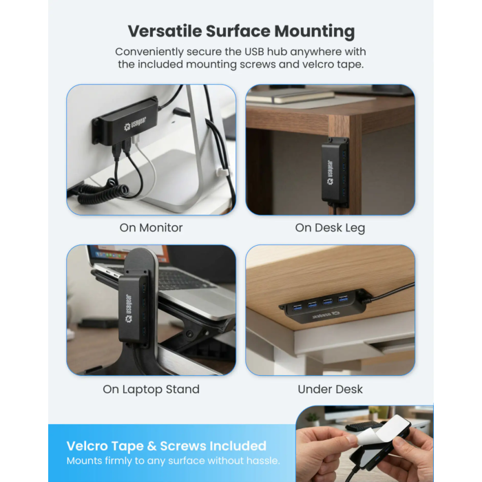 4 Port USB 3.2 Gen 2 10Gbps Hub Type-A Host w/ Screw & Velcro Mount