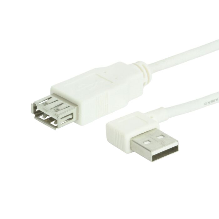 2ft. White USB 2.0 Extension Cable A male Right Angle to A Female