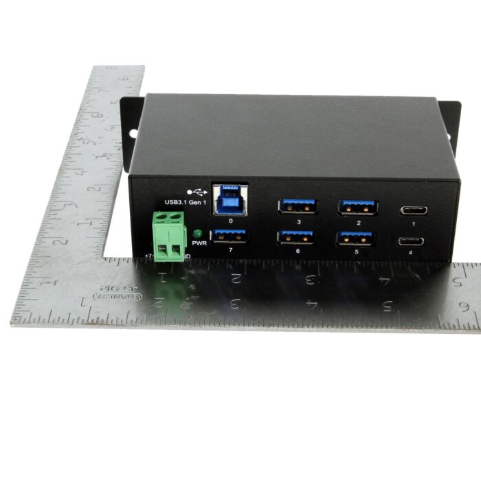 USB-C 7 Port Hub 2X Type-C 5X Type-A - DIN Rail - Power Adapter