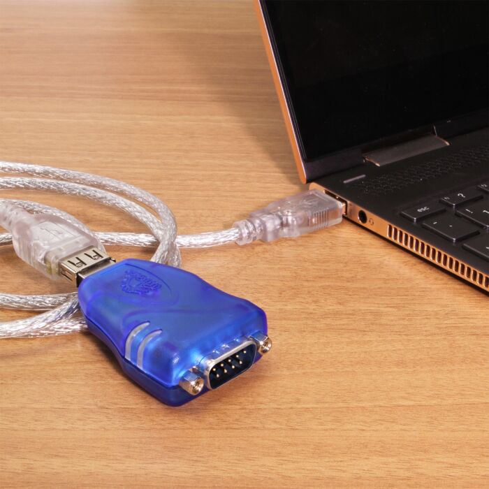 Mini USB 2.0 to RS-232 DB-9 Serial Adapter w/ 15kV ESD Protection & 3ft. USB Extension Cable