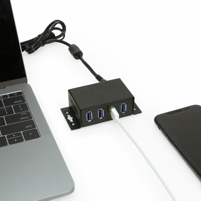 USB 3.2 Powered 4 Port Mini Hub with ESD & Surge Protection