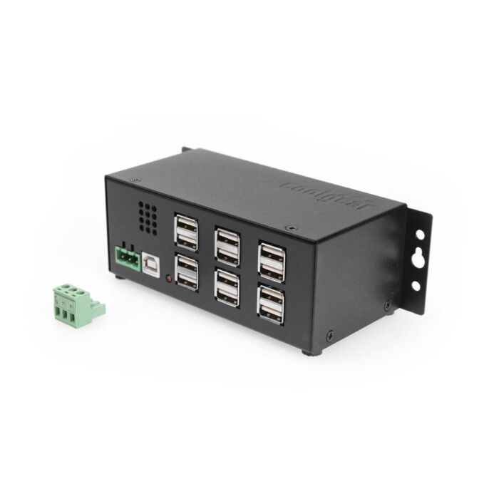 Industrial 12-Port USB 2.0 Powered Hub for PC-MAC  DIN-RAIL Mount