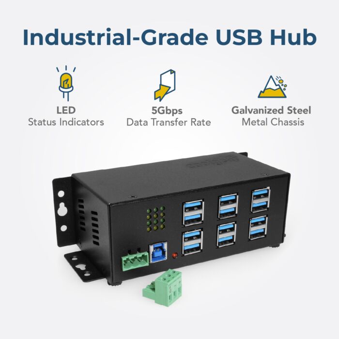 12 Port Industrial USB 3.2 Gen 1 Hub w/ Port Status LEDs