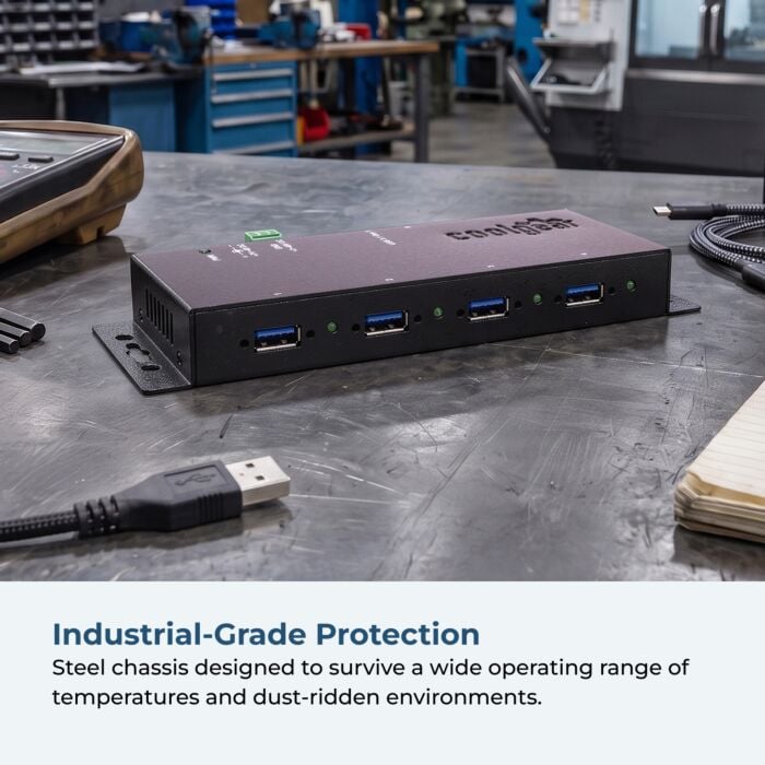 USB 3.2 G1 4-Port Industrial Hub w/ Power Supply, GL 3520 Chipset