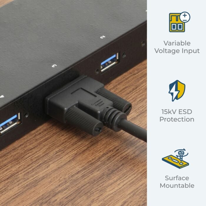 USB 3.2 G1 4-Port Industrial Hub w/ Power Supply, GL 3520 Chipset
