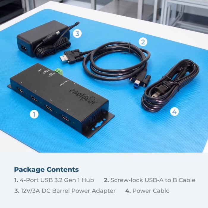 USB 3.2 G1 4-Port Industrial Hub w/ Power Supply, GL 3520 Chipset