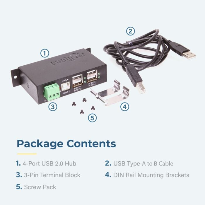 4-Port Industrial USB 2.0 Powered Variable Voltage Input Hub