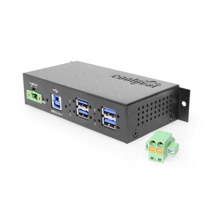 4-Port Industrial USB 3.0 Hub w/ 1.5Amp Output, GL Chip, DIN-Rail Mounting