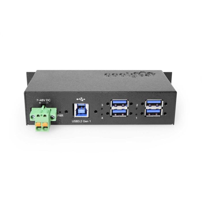 4-Port Industrial USB 3.0 Hub w/ 1.5Amp Output, GL Chip, DIN-Rail Mounting