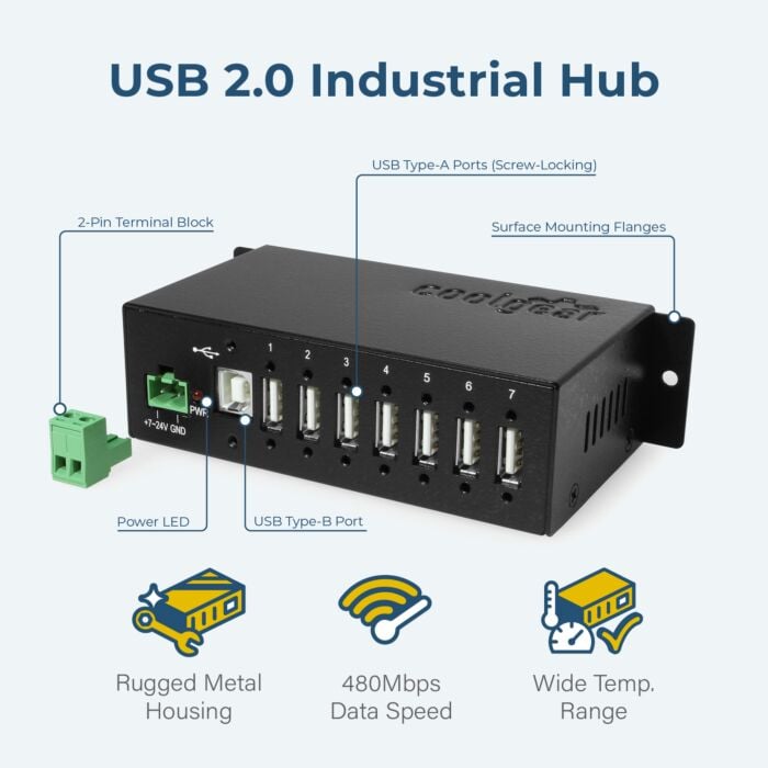 Metal 7-Port USB 2.0 Hub w/ DIN RAIL Mounting Kit Japan NEC Chip