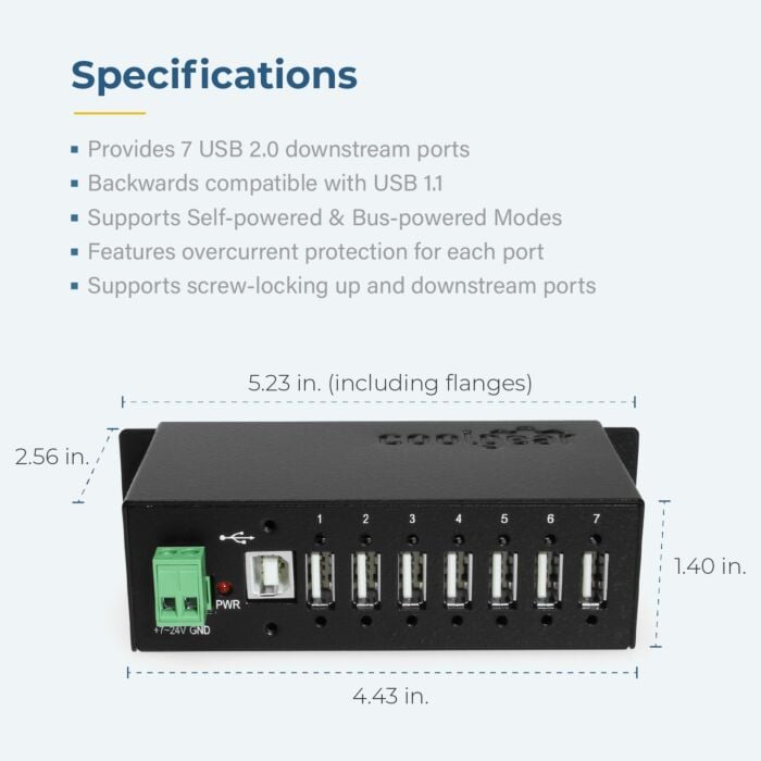 Metal 7-Port USB 2.0 Hub w/ DIN RAIL Mounting Kit Japan NEC Chip
