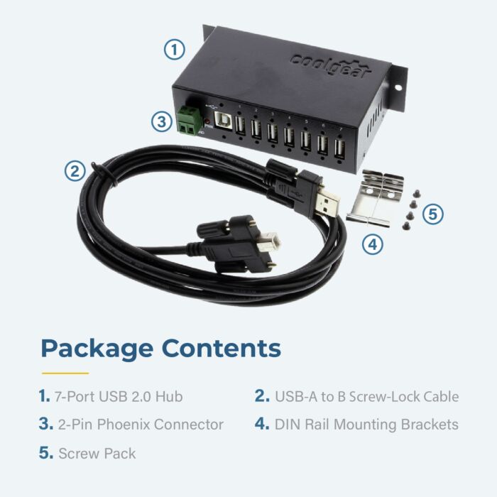 USB 2.0 7-Port hub with surge protection Din rail mounting - NEC chip