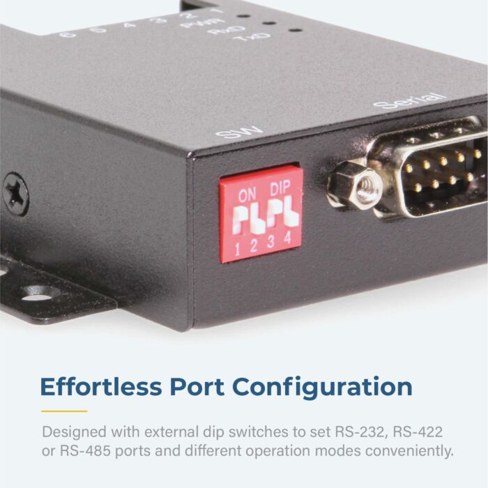 USB 2.0 to RS-232/422/485 Selectable Industrial Serial Adapter w/ 15kV ESD Surge Protection