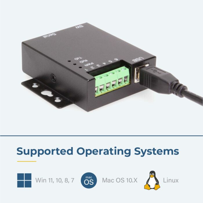 USB 2.0 to RS-232/422/485 Selectable Industrial Serial Adapter w/ 15kV ESD Surge Protection