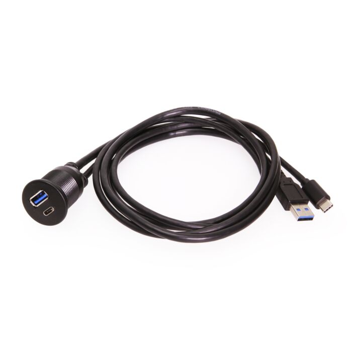3ft. Panel Mount 1 USB-C 3.0 & 1 USB-A 3.0 Male to Female Extension Cable