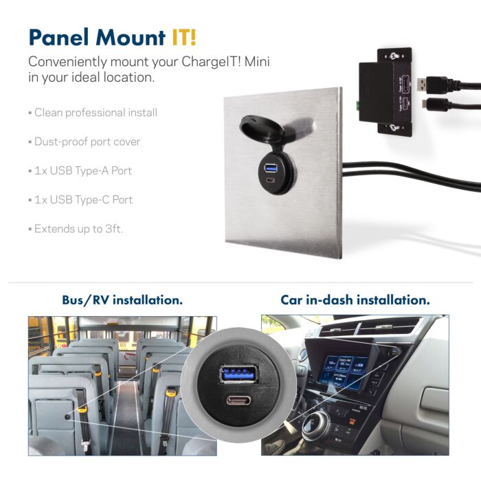 3ft. Panel Mount 1 USB-C 3.0 & 1 USB-A 3.0 Male to Female Extension Cable