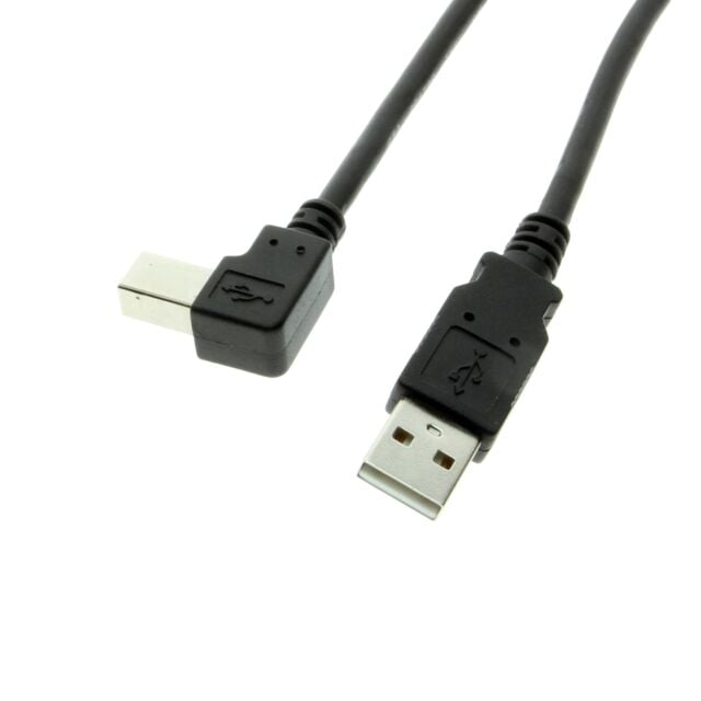 10ft. USB 2.0 A to B Left Angle Cable Black Hi-Speed 28/24AWG