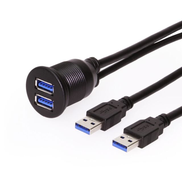 3ft. USB Panel Mount Extension 2x Type-A 3.2 Gen 1 Male to Female Cable