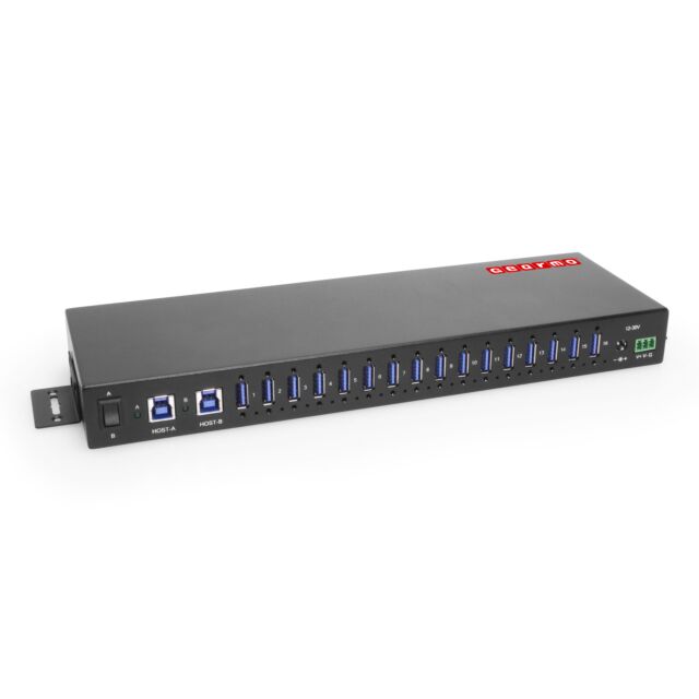 16-Port USB 3.2 Gen 1 Type-A Industrial Rack Mount Compatible Hub w/ ESD Surge Protection