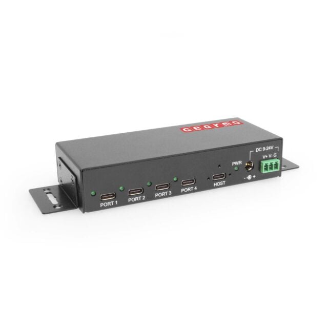 4-Port USB 3.2 Gen 2 Type-C Industrial Surface & DIN-Rail Mount Hub w/ ESD Surge Protection