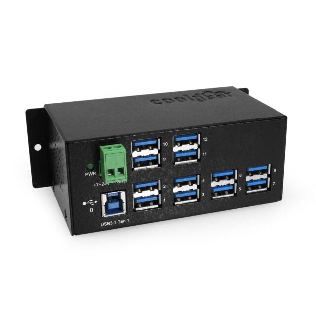 12-Port USB 3.2 Gen1 w/15KV ESD Surge Protection DIN Rail Mount