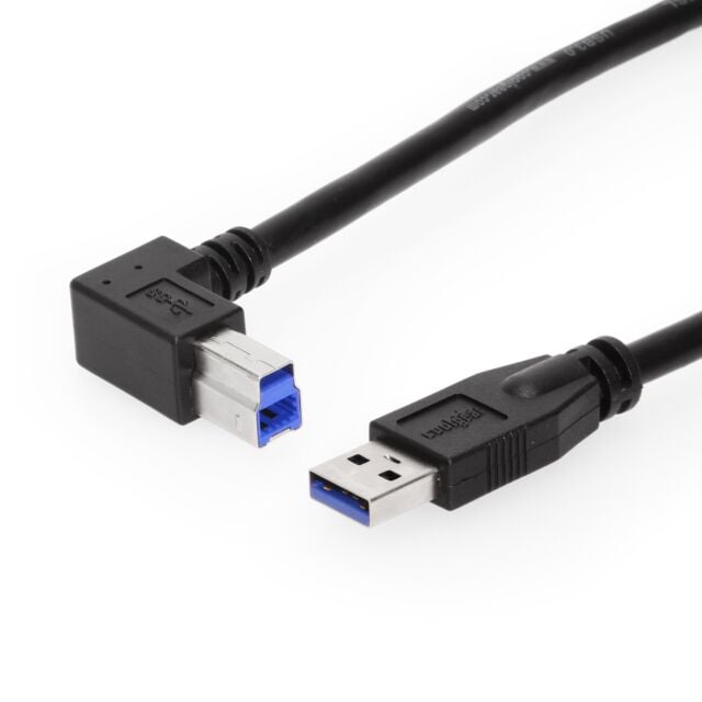 36 Inch (0.92m) USB 3.0 A to Left Angle B Male Cable, Black, 28/24AWG
