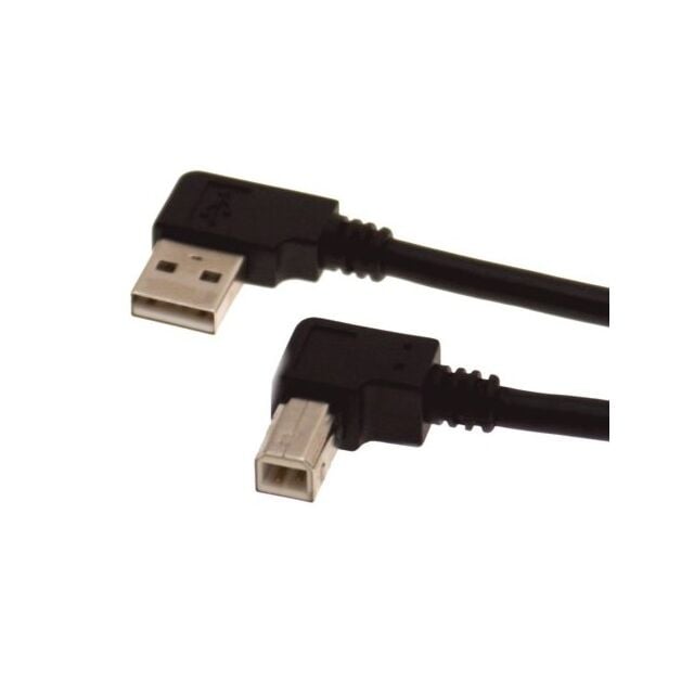 10ft Black USB 2.0 Cable A Left Angle to B Left Angle Hi-Speed Cable
