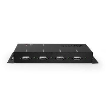 Metal 4-Port USB 2.0 Powered Hub for Industrial Use w/ Screw Lock
