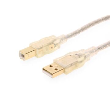 Clear USB Cable A to B 12 inch High-Speed USB 2.0 Gold Plated