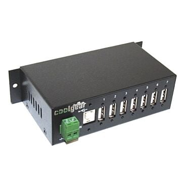 USB 2.0 7-port 12 Volt hub with Din rail mounting and Japan NEC chip