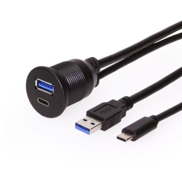 3ft. Panel Mount 1 USB-C 3.0 & 1 USB-A 3.0 Male to Female Extension Cable
