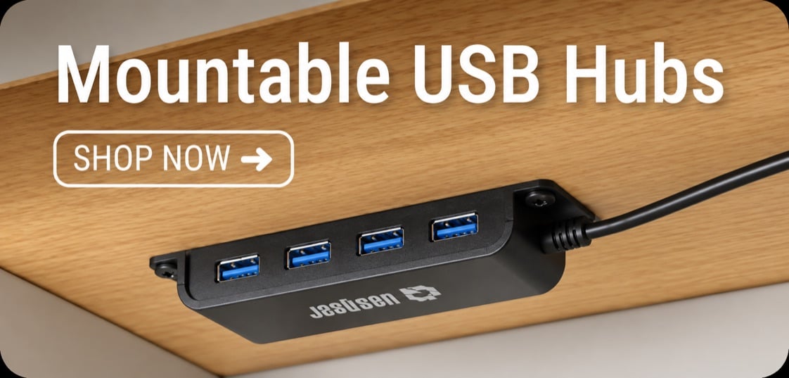 Mountable USB Hubs: mount under the desk. Shop now
